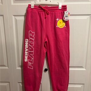 Pink Joggers with GOKU Graphic and Elastic Cuffs
